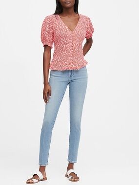 Banana Republic ECOVERO™ Peplum Puff-Sleeve Top in Coral Floral